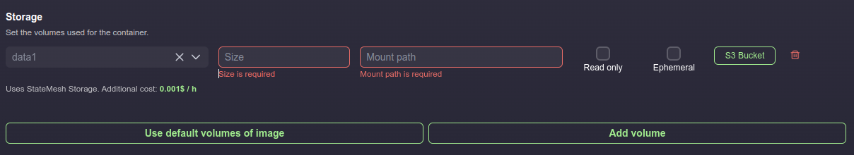 Add storage volumes to your container